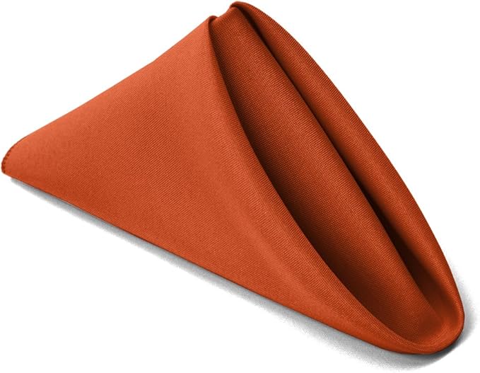 TableLinensforLess 17"x17" Polyester Cloth Napkins, Set of 12 (Burnt Orange) | Easy-Care, No-Iron Finish, Superior Color Retention, Machine Washable