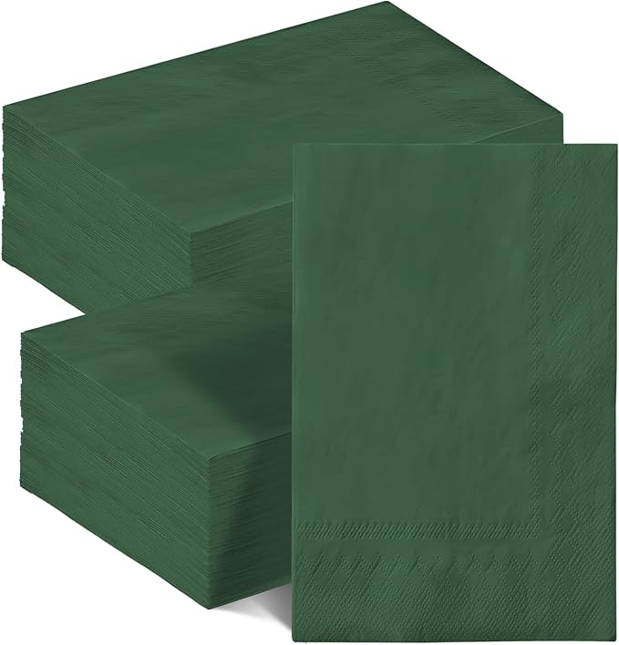 qiqee Christmas Green Paper Napkins 13 * 16inch Guest Paper Disposable Towels Napkin Paper Hand Towels for Wedding, Dinner, Birthday Party, Dessert Cocktail ＆ Kitchen Napkins（ 120 Count）
