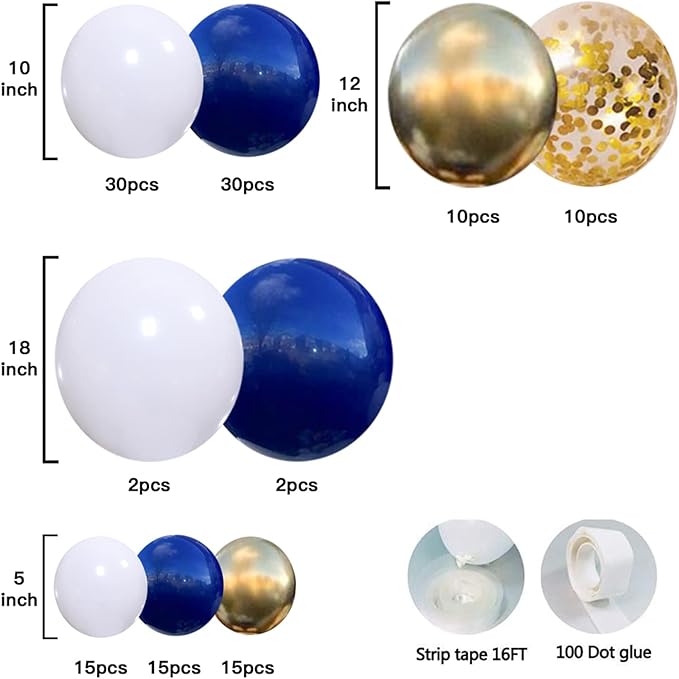 Zesliwy Navy Blue Gold Balloons Garland Kit, Navy Blue Gold White Confetti Balloons Arch Kit for Birthday Party Wedding Graduation Class of 2025 Prom Decorations……