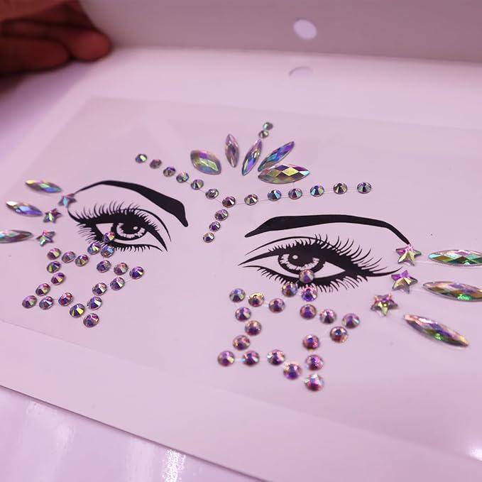 Mermaid Face Gems Stick Jewels for Women Cosplay Mermaid Halloween Club Eye Face Gems Stickers on Rave Party Gift for Kids Eye Face Jewels Temporary Tattoos Festival (Stars)