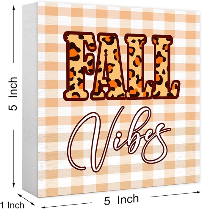 Funny Autumn Pumpkin Wood Box Sign Fall Vibes Wooden Block Desk Decor for Home Office Kitchen Cubicle Table Shelf Tabletop,Farmhouse Fall Sign Decor