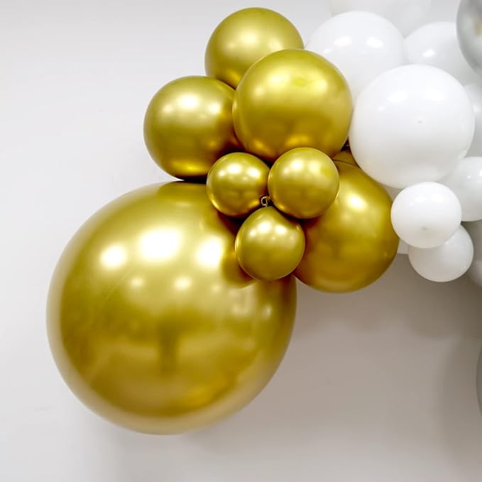 127pcs Silver Gold White Latex Balloons Garland Arch Kit 18in 12in 10in 5in for Birthday Baby Shower Wedding Graduation Party Decors (Silver Gold White)
