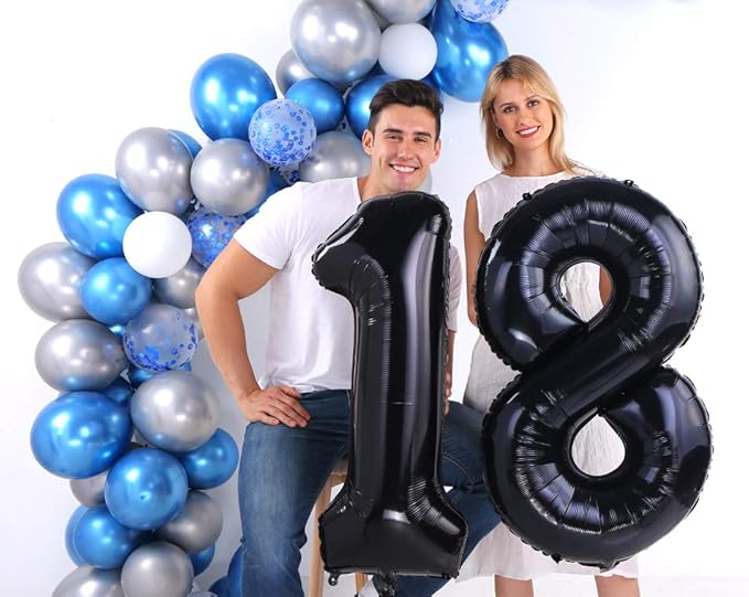 Black 18 Number Balloons Giant Jumbo Number 18 Foil Mylar Balloon for Men 18th Birthday Party 18 Anniversary Decorations