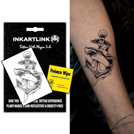 INKARTLINK Semi Permanent Tattoo, Creative Party Tattoo, Exquisite and Realistic Design, Interesting Tattoo Experience, Cruelty-free, Non-reflective, Waterproof (Shark Anchor)