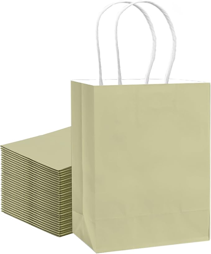 qiqee 30PCS Medium Gift Bag with Handles Bulk 11"x5"x8" Gift Bags Eggshell Green Bags Multiple Uses (Medium Size)