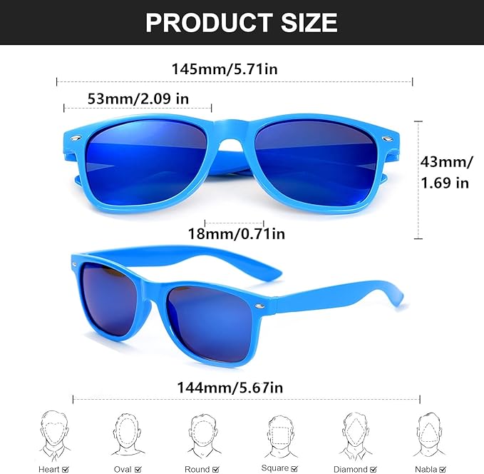 Fsmiling Blue Sunglasses Bulk Adult Party Sunglasses 80s Sunglasses Pack for Men Women Party Favors -10Pack