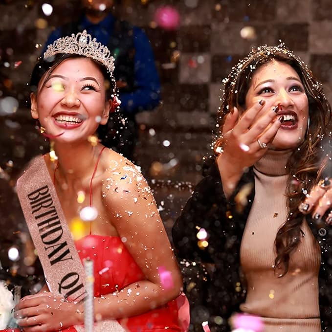 AOPRIE Birthday Crown and Queen Sash - Rose Gold Tiara for Women, Princess Crown With Rhinestone - Happy Birthday Accessories Party Favor