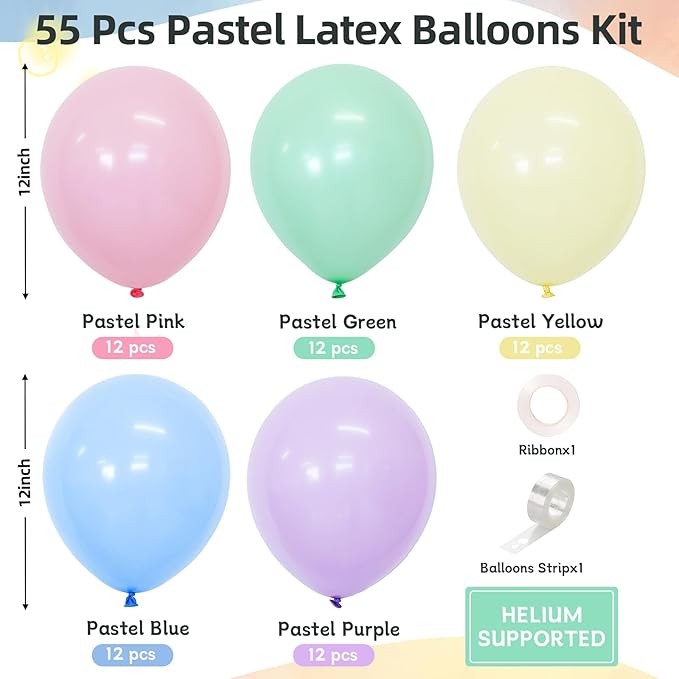 Pastel Balloons, 60 Pack 12 inch Latex Party Balloons Helium Multicolor Macaron Balloons for Pastel Rainbow Birthday Party Decorations Bridal Shower Wedding Decoration
