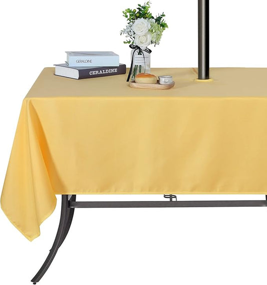 SARAFLORA Outdoor and Indoor Tablecloth -60x120 inch Yellow, Wrinkle Free Washable Waterproof Table Cloth with Umbrella Hole and Zipper Rectangle Table Cover for Spring/Summer/Patio/Picnic/BBQS/Party
