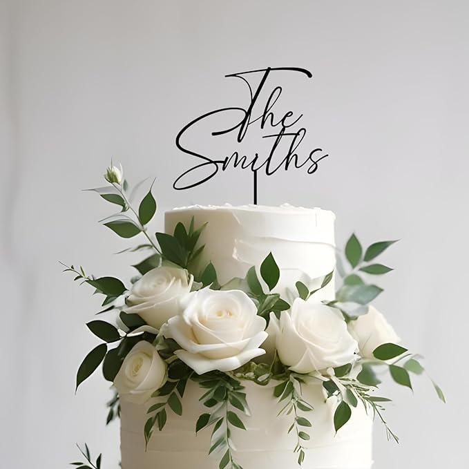 Personalized Wedding Cake Topper in Acrylic Custom Bride and Groom Last Name Cake Decoration