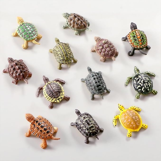 Animal Assorted Mini Plastic Figures Toy Set, Educational Party Cake Topper, Goody Bag Filler (12pcs Small Tortoise)