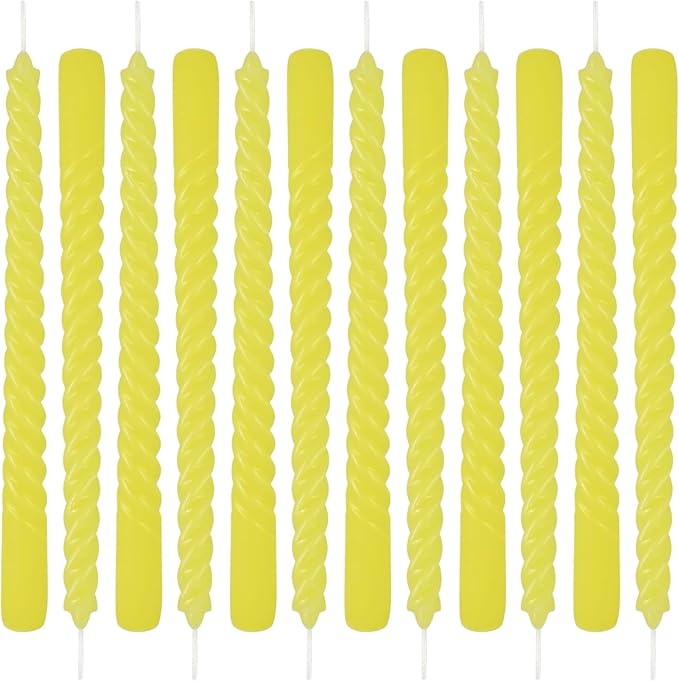 12 Pack 10 inch Yellow Spiral Taper Candles - Dripless, Smokeless, Unscented - 7 Hours Long Burning - Spiral Tall Candlesticks - Perfect for Home Decor, Weddings,Halloween, and Special Occasions.