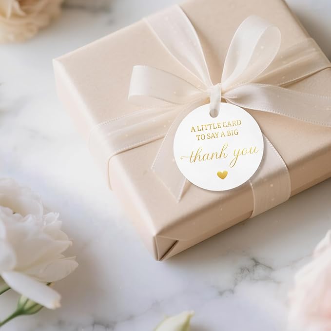 50pcs Gold Foil Thank You Tags with String, Pre-Punched Hole Gift Tags with String - Perfect for Weddings, Baby Showers, Parties, Holidays, Anniversaries, Celebrations (2"*2")