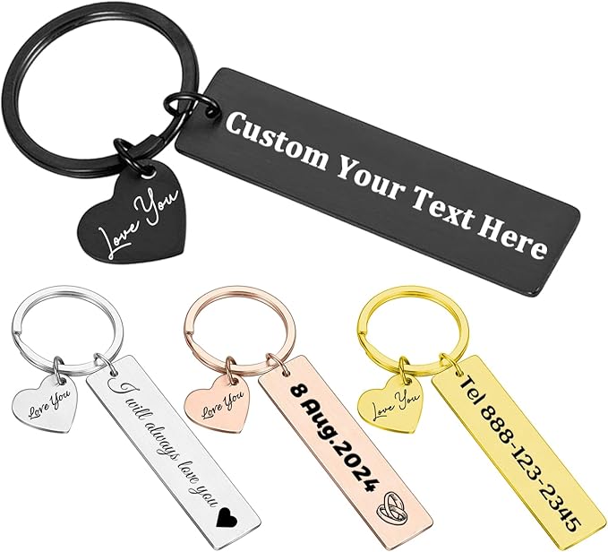 Customized Double Sided Keychain - Personalized Engraved Text/Number/Name Keychain, Custom Key chain Gift for Boyfriend
