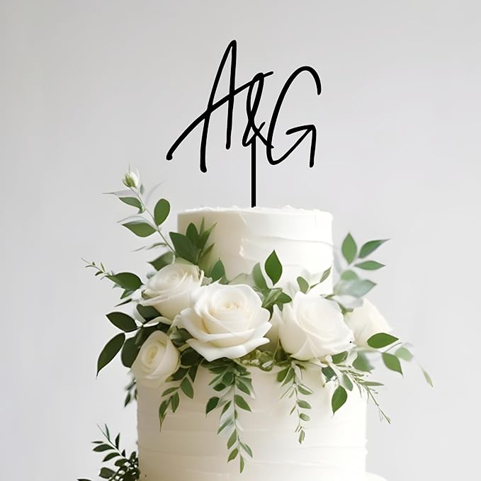 Wedding Cake Topper Custom Bride Groom Name Initials Personalized Cake Decoration Anniversary Engagement Cake Topper in Acrylic D3 (Stadella)