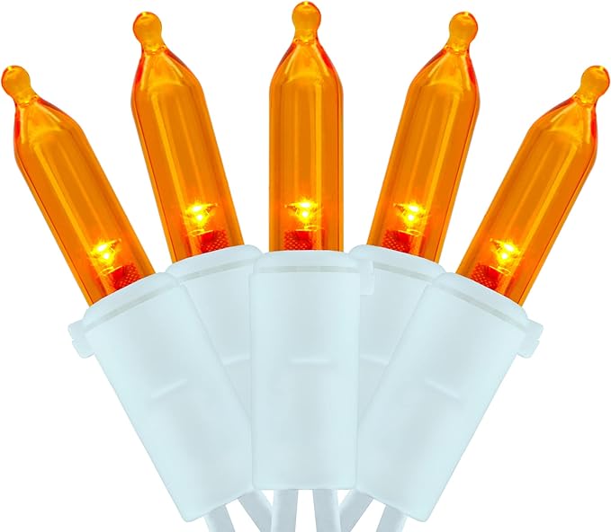 YULETIME 200 Orange LED Christmas Lights with White Wire, Pack of 2 Strands 33 Feet 100 Lights UL Certified Holiday String Light Set