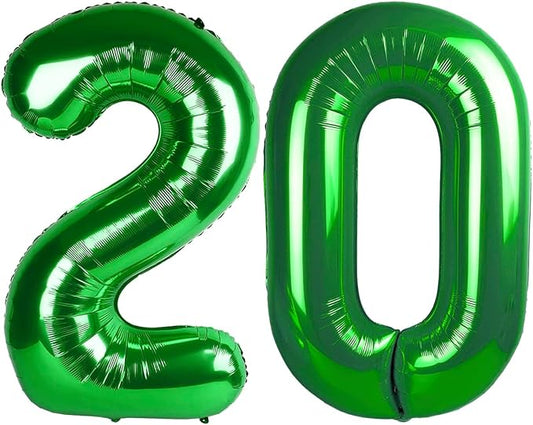 Green 40 Inch 20 Number Balloons, 20 Decorations for 20 Birthday, Foil Giant Birthday Graduations Anniversary Party Balloons