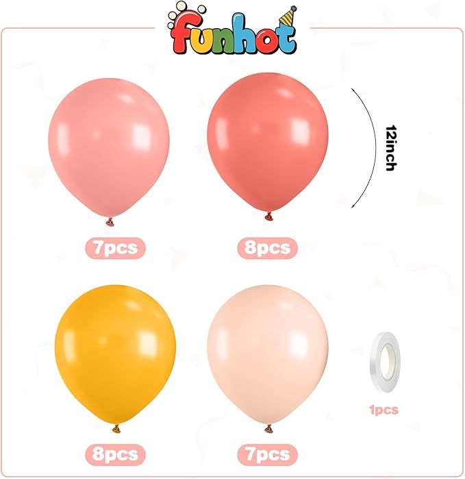 Pink and Yellow Balloons,12 Inch Retro Blush Pink Lemon Yellow Maca Orange Balloons for Girls Boho Birthday Bridal Shower Wedding Baby In Bloom Fall Party Decorations