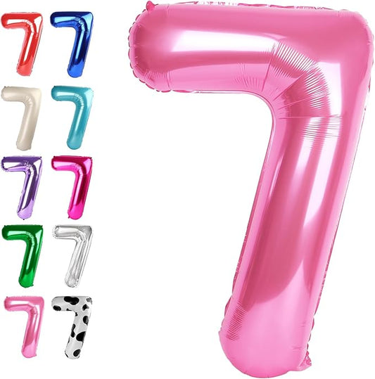 Pink Number 7 Birthday Balloon 40 Inch, Digital Balloons for 7 17 27 70 77 Party Celebration Decorations Supplies, Mylar Foil Numbers Balloon for Seven Wedding Anniversary