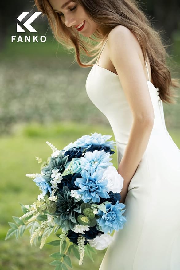 FANKO Rose Artificial Flowers Combo for DIY, Fake Blue Rose Silk Flowers Greenery, Faux Flowers for Wedding Bridal Bouquet, Baby Shower, Table Centerpieces, Floral Arrangement, Party Home Decoration