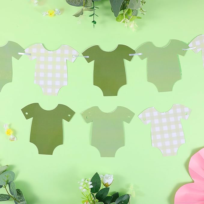 Green Bodysuit Banner, Green Plaid Onesie Garland Baby Shower Banner, Girl Boy Baby Shower Decor, Showers Bunting Gender Reveal Decorations
