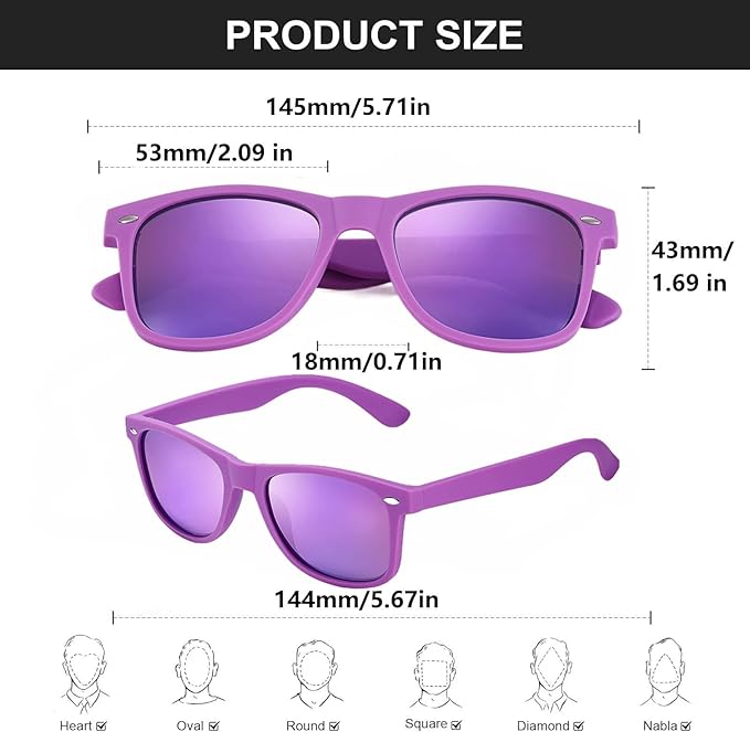Fsmiling Purple Sunglasses Bulk Adult Party Sunglasses 80s Sunglasses Pack for Men Women Mardi Gras Party Favors-10Pack
