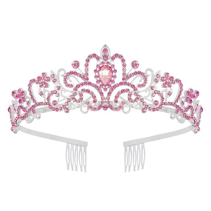 Schmoopy Tiara Crown for Women, Crystal Tiara for Bridal Prom Queen Birthday Birthday Party(A-Pink)