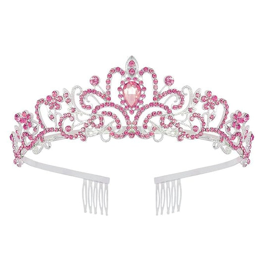 Schmoopy Tiara Crown for Women, Crystal Tiara for Bridal Prom Queen Birthday Birthday Party(A-Pink)