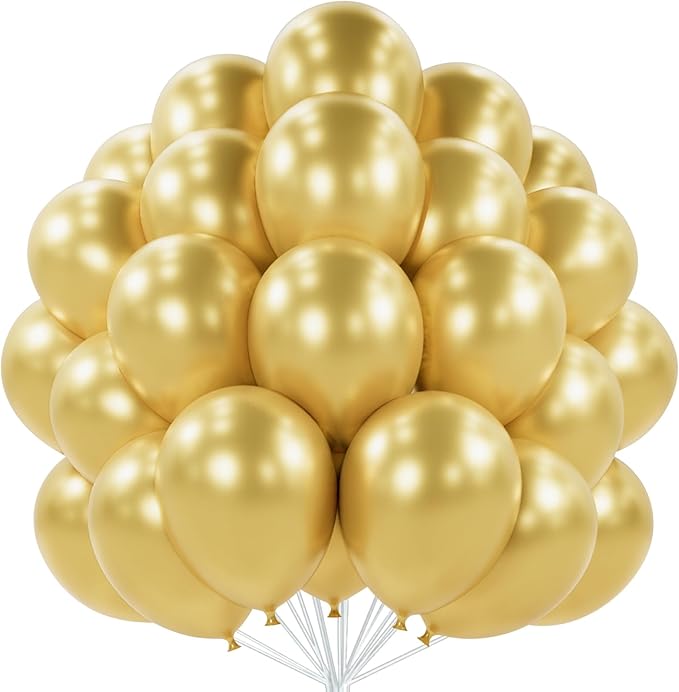 PartyWoo Metallic Gold Balloons 50pcs 12 Inch Chrome Gold Latex Helium Balloons for Birthday Graduation Baby Shower Anniversary Wedding Bachelorette Christmas New Year Party Decorations Gold-G129