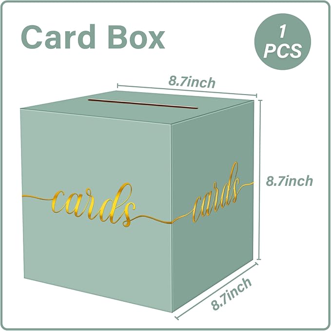 1 Pack Sage Green and Gold Foil Card Box for Party, 8.7" Sage Green Gift Card Box Money Box for Birthday, Wedding, Baby Shower, Retirement, Anniversary, Bridal Shower, Raffle Ticket