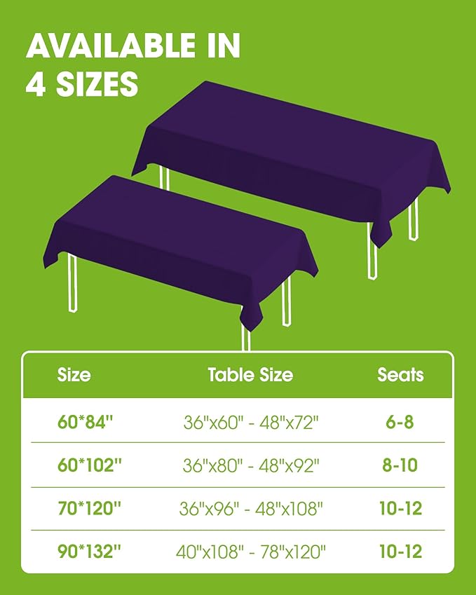 Pureegg Rectangle Table Cloth 60" x 84" – Durable Polyester Tablecloth Offers Reusable & Washable Protection, Ideal for Outdoor Party, Picnic, Wedding, Banquet and Birthday, Purple