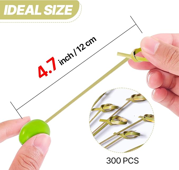 PuTwo Bamboo Cocktail Picks 4.7 Inch 300pcs Bamboo Fancy Skewers Toothpicks for Appetizers Food Drink Fruit Sandwich BBQ Wedding Cocktail Party Charcuterie Boards Accessories Party Supplies