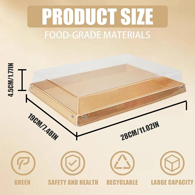 5 Pack 11" x 7.5" Serving Trays Sets Catering Trays with Lids, Paper Charcuterie Boxes with Clear Lids, Party Platters Take Out Food Containers for Snacks Fruit Cookies Dessert Sandwiches