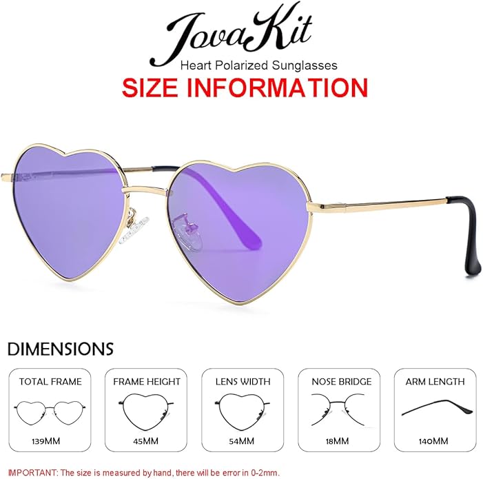 JOVAKIT Polarized Heart Sunglasses for Women Fashion Lovely Style Metal Frame UV400 Protection Lens