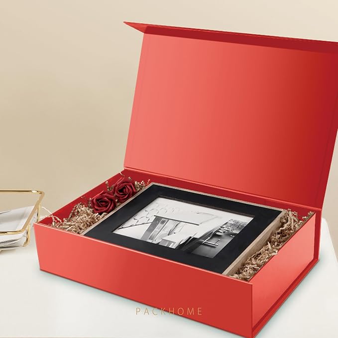 PACKHOME 6 Extra Large Christmas Gift Boxes 17.5x11.3x4.3 Inches, Sturdy Shirt Boxes with Magnetic Lids for Clothes and Large Xmas Gifts (Glossy Red)