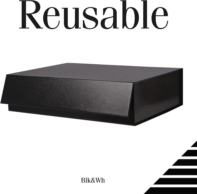 BLK&WH 6 Large Gift Boxes 13.5x10x3.5 Inches, Black Gift Boxes with Magnetic Closure Lids, Sturdy Shirt Boxes, Rectangle Collapsible Boxes for Gift Packaging (Glossy Black)