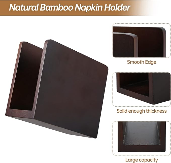 Bamboo Vertical Napkin Holder - Natural Wood, Strong and Waterproof for Table, Kitchen and Countertops