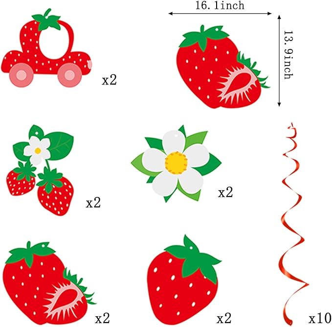 Strawberry Berry First Birthday Party-Decorations - 12pcs Baby Girl Happy Banner,1st Flowers Streamers Garland,Sweet One Swirl,Red Home Wall Backdrop Decor Supplies Burgleda