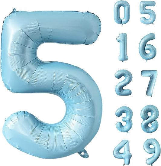 40 Inch Matte Blue 5 Number Balloons Light Blue Number 5 Foil Balloon Mylar Helium Balloon for Birthday Party Decoration Wedding Anniversary Supplies (Number 5)