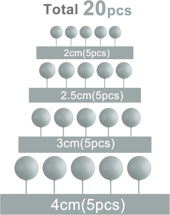 ASTARON 20 Pcs Ball Cake Topper Decorations Mini Balloons Cake Topper Sticks Gray Balls Cake Picks Cake Topper Balls Cake Decorations for Wedding Birthday Cake Decorations