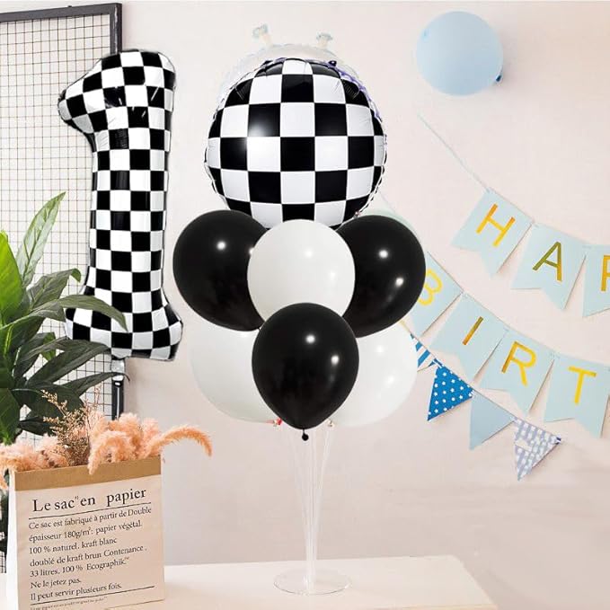 40 Inch Checkered Number Balloon 9 Black and White Number 9 Balloon Foil Helium Balloons for Birthday Party Decoration Girls Boys Baby Shower Anniversary Decoration Race Car Party Decoration