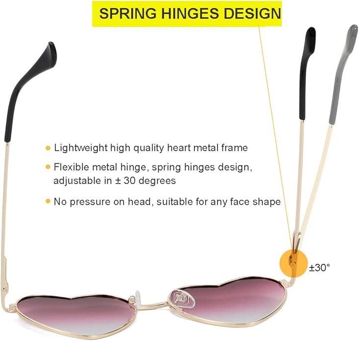 JOVAKIT Polarized Heart Sunglasses for Women Fashion Lovely Style Metal Frame UV400 Protection Lens