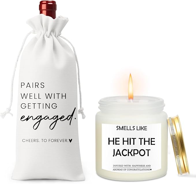 Engagement Gifts for Couples Her Engagement Party Decorations Gift for Couple Wine Bag Scented Candles Set Pairs Well with Getting Engaged Gifts Smell Like He Hit The Jackpot White Wine Bag