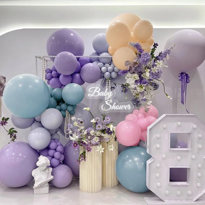 Pink Purple Blue Pastel Balloon Arch Kit, 166Pcs Dusty Blue Macaron Purple Pastel Pink Nude Balloons Garland for Birthday Wedding Baby Shower Party Decorations