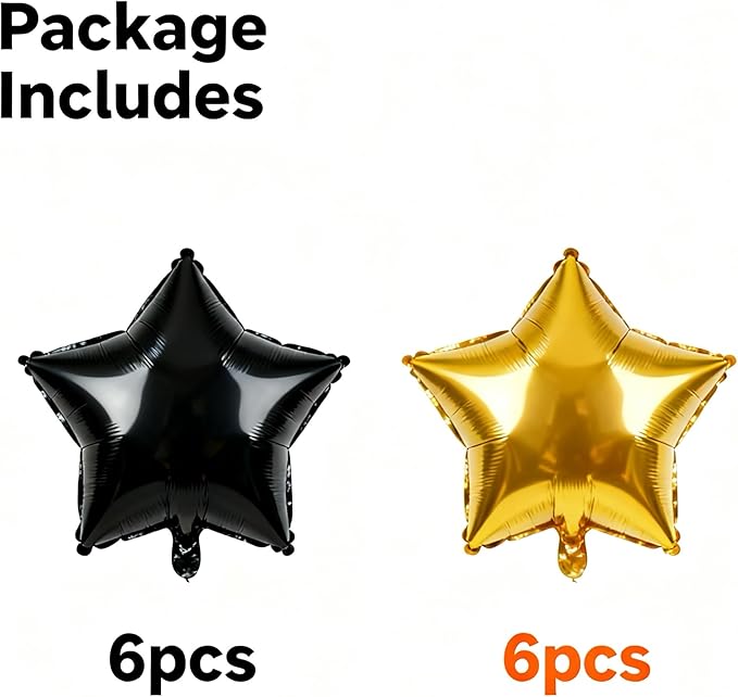 Star Balloons,12Pcs Black Gold Star Shaped Foil Balloons, 18 Inch Large Helium Polyester Film Balloon for Baby Shower Birthday Anniversary Party Decorations
