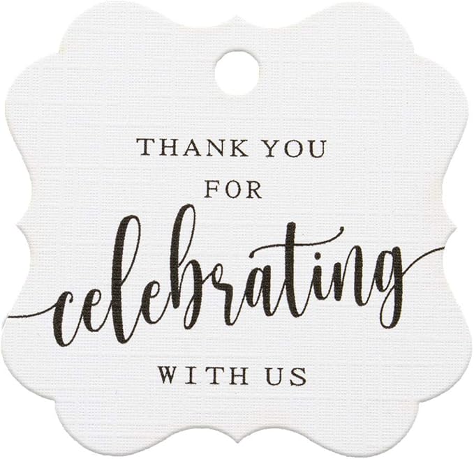 Summer-Ray 50pcs Elegant Square Thank You for Celebrating with Us Favor Tags Wedding Gift Tags (White)