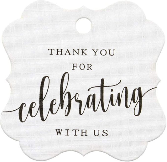 Summer-Ray 50pcs Elegant Square Thank You for Celebrating with Us Favor Tags Wedding Gift Tags (White)