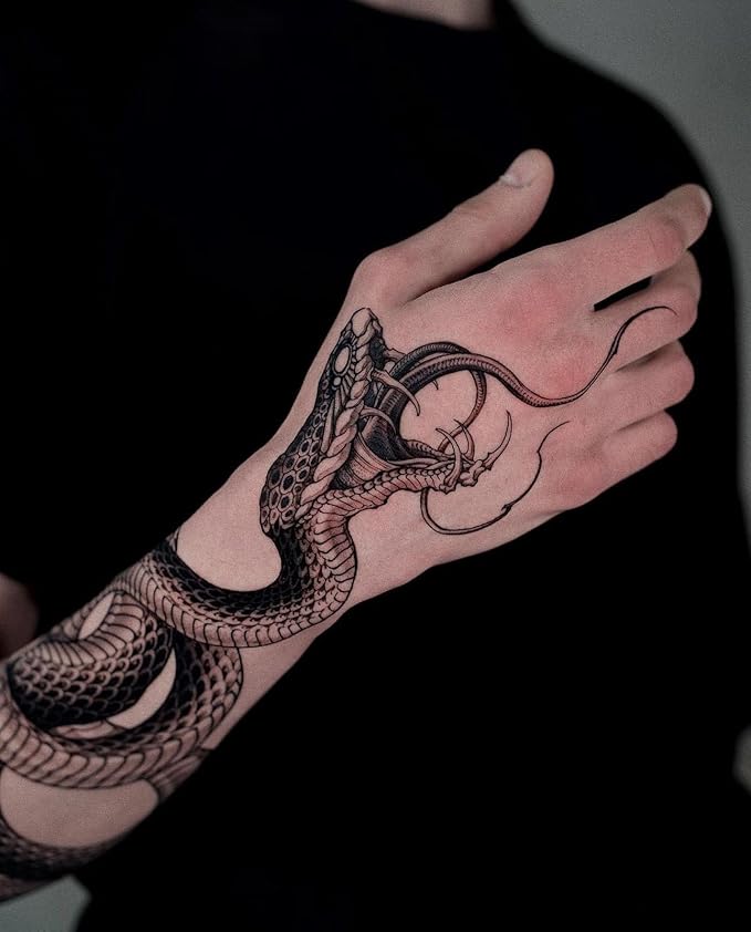 Large Temporary Tattoos Women Temporary Neck Tattoos Temporary Realistic Flower Chest Tattoo for Adults (Snake 3)