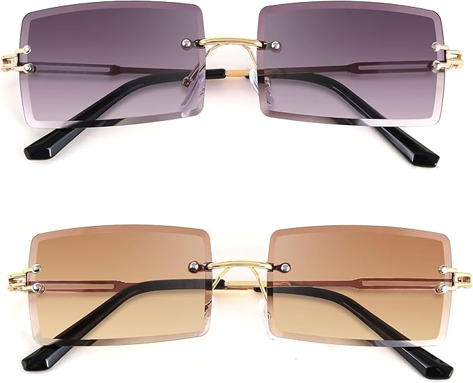 FEISEDY Vintage Rimless Sunglasses Rectangle Frameless Candy Color Glasses Women Men B2642