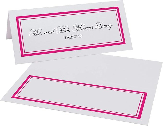 Double Line Border Place Cards, Fuschia (Choose Color), Set of 60, Pre-cut and Scored - Wedding, Party, Dinner, and Special Events - Made in the USA